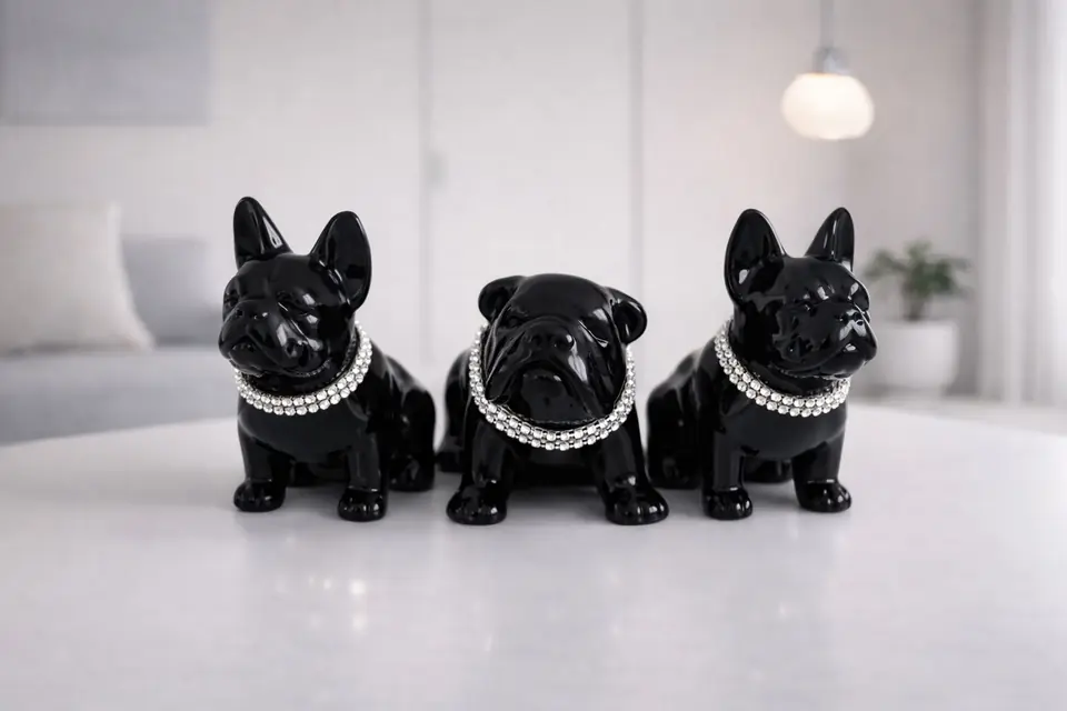 Adorno- Figura Bulldog Inglés Negro con collar
