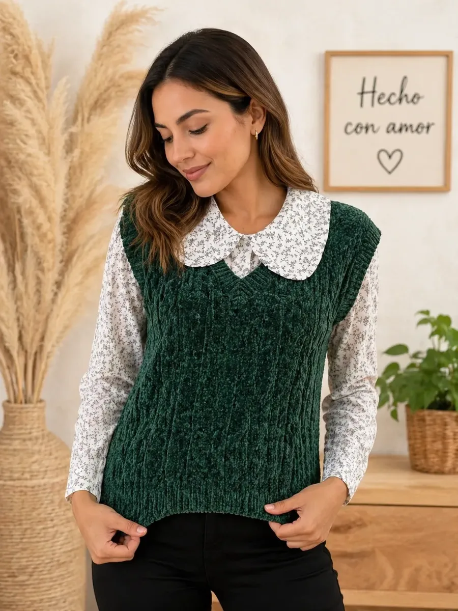 Chaleco de Chenille Escote V
