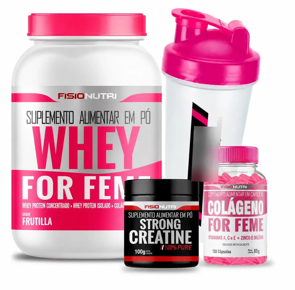 Combo Femenino Whey + Colágeno + Creatina + shaker (Regalo) FRUTILLA