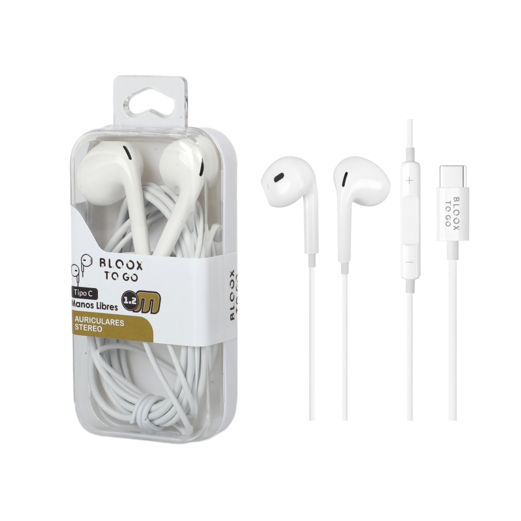 Manos Libres Stereo BLOOX TO GO FreeC Tipo C Blanco (Tipo iPhone) Universal