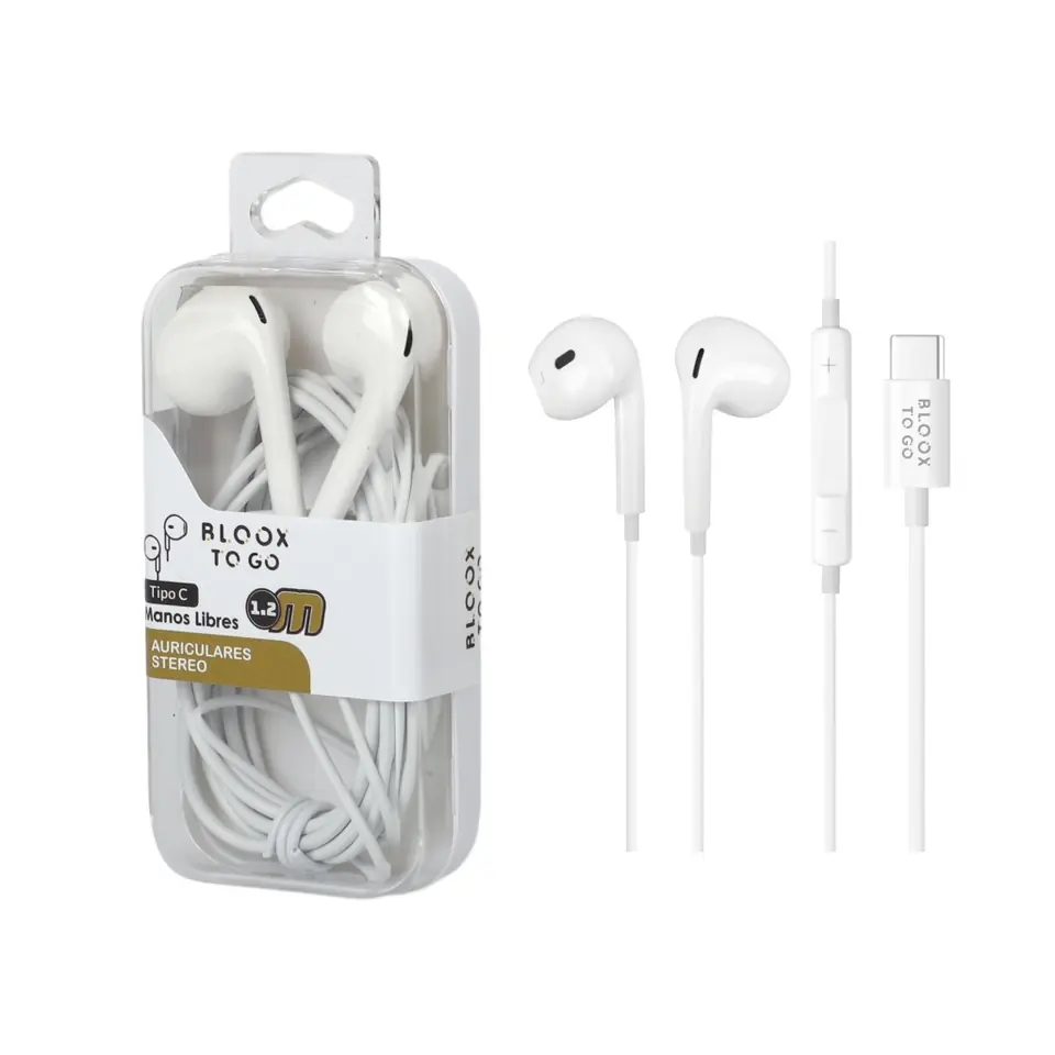 Manos Libres Stereo BLOOX TO GO FreeC Tipo C Blanco (Tipo iPhone) Universal