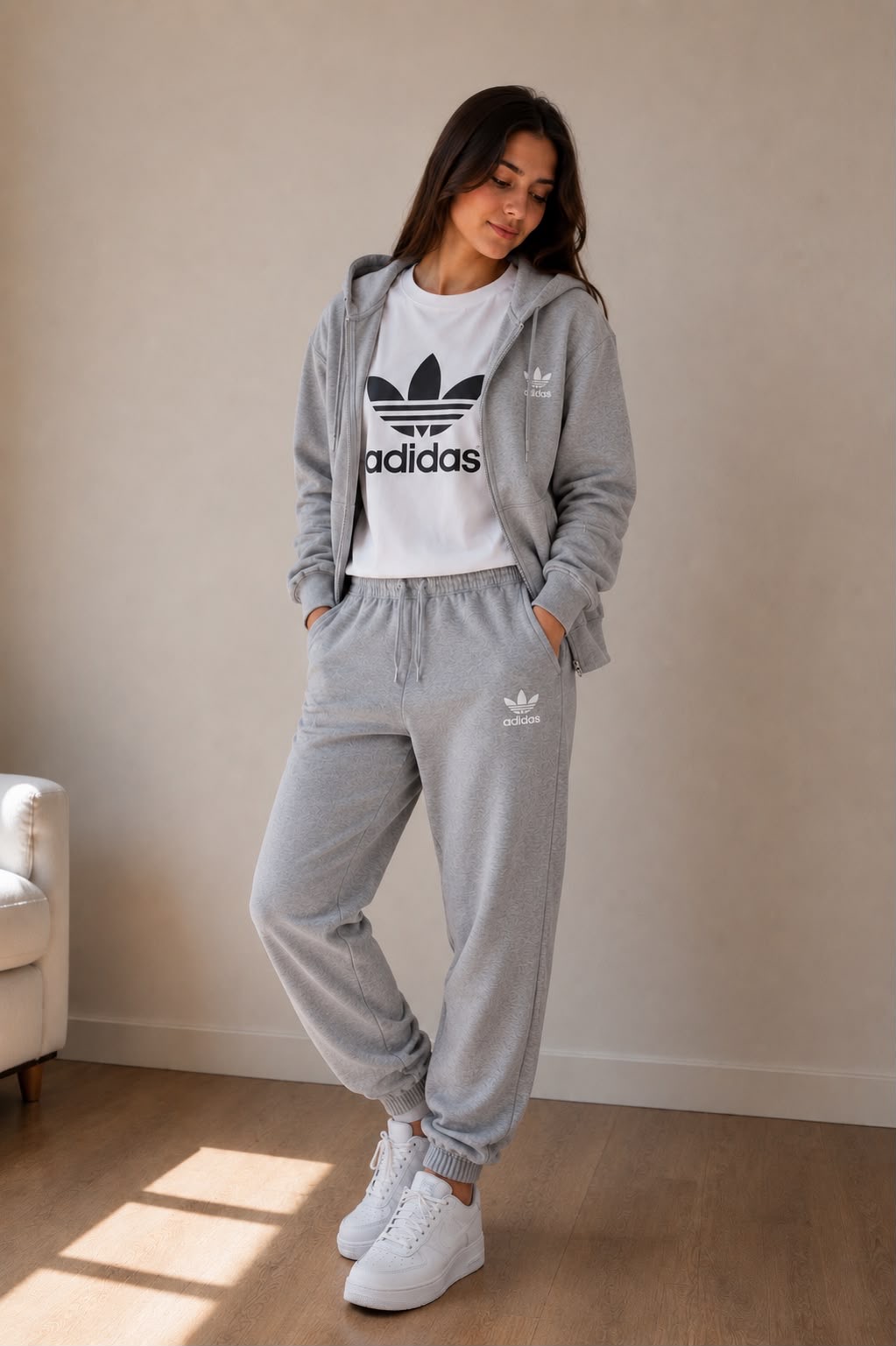 Conjunto Deportivo Gris con Reme blanca
