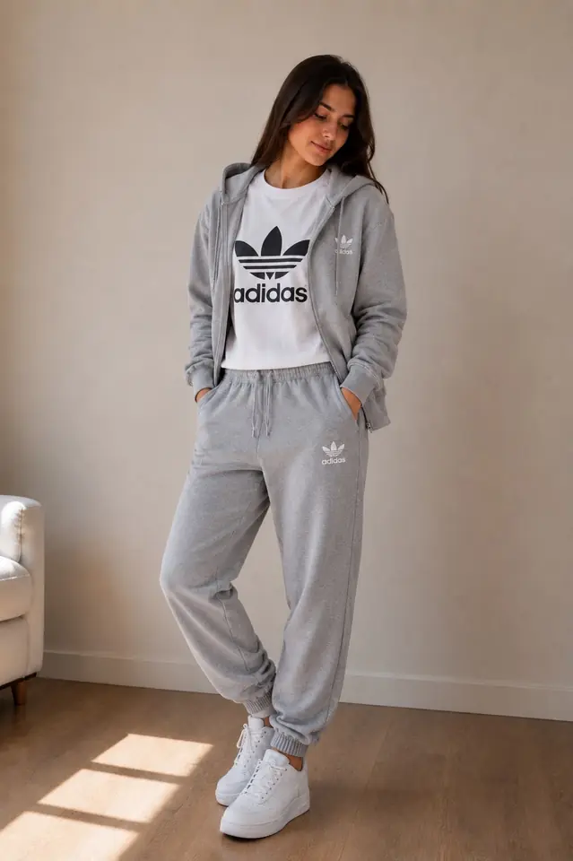 Conjunto Deportivo Gris con Reme blanca