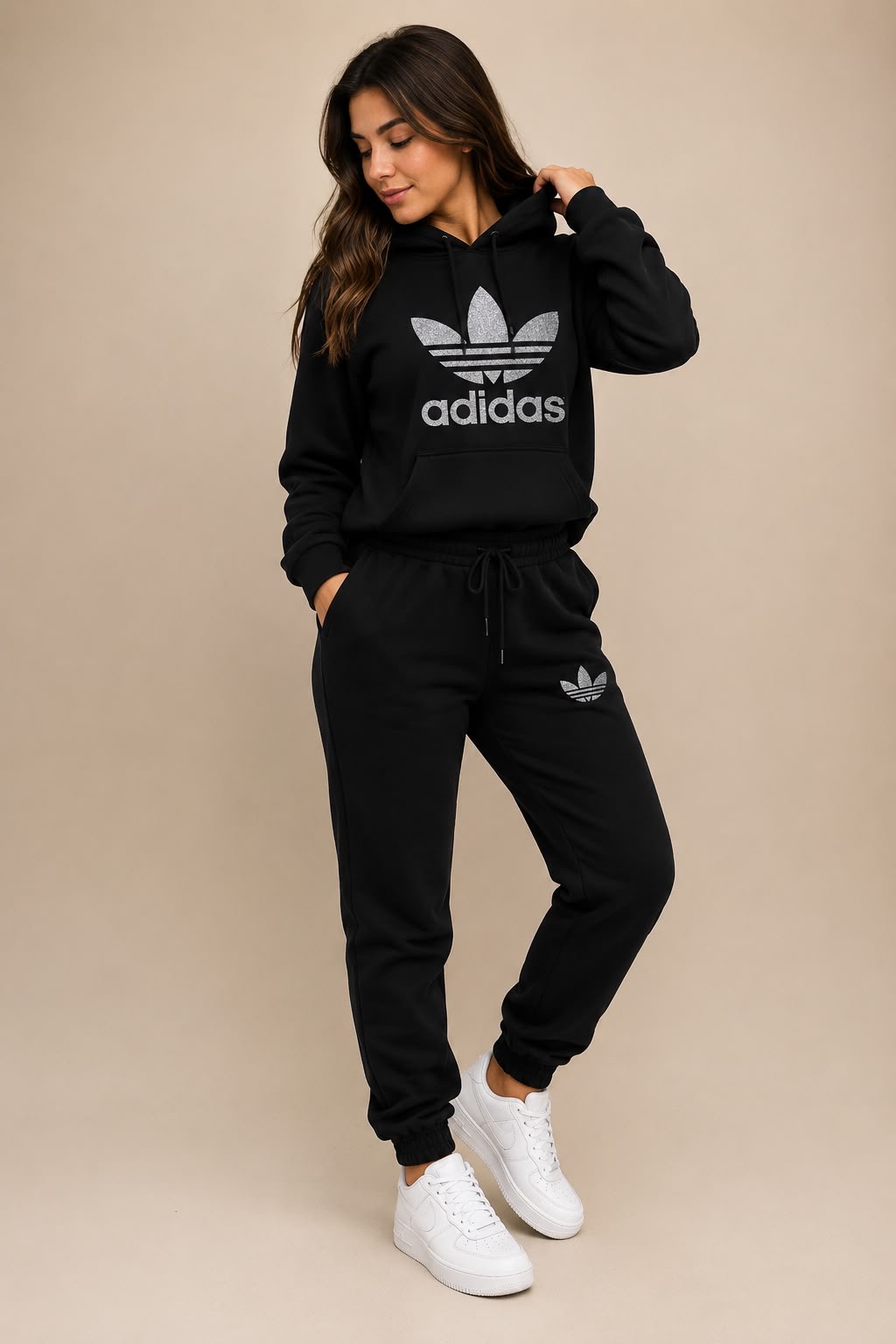 Conjunto Deportivo Black Edition con Glitter Plateado