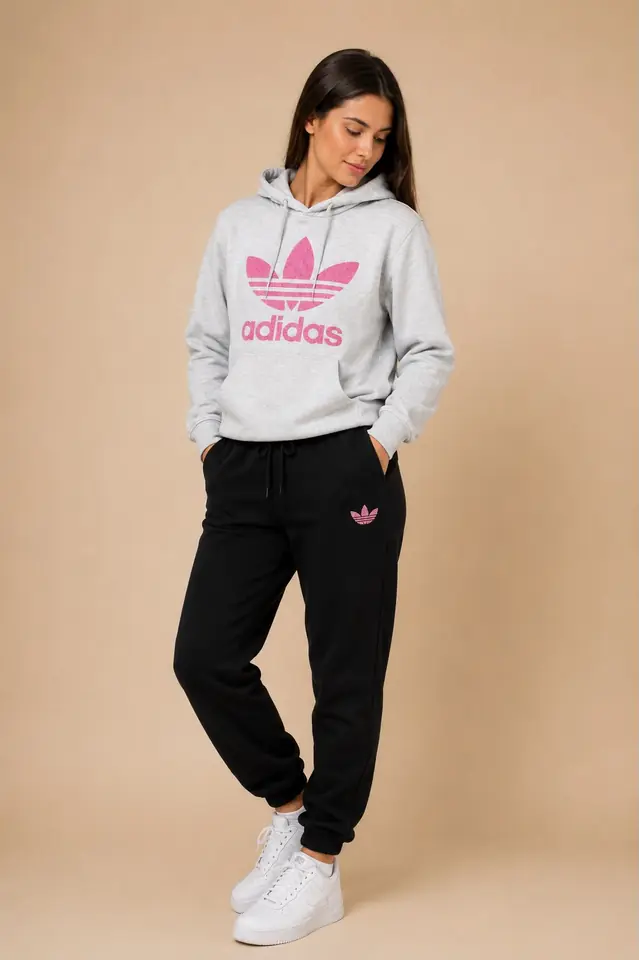 Conjunto Deportivo Gris & Negro estampa Rosa