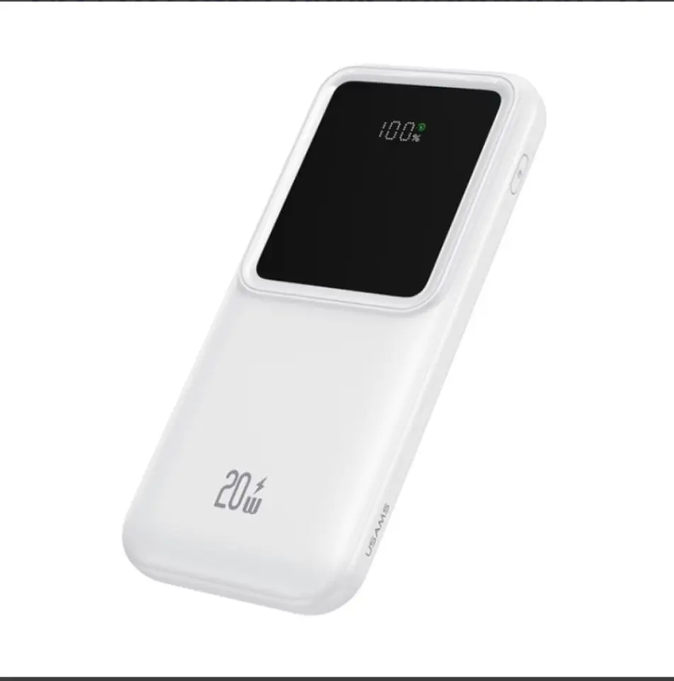 CD193 Power Bank 10000mAh PD 20W+ 2 QC3.0 Carga Rápida C/Cable tipo C Lightning, Micro Blanco USAMS