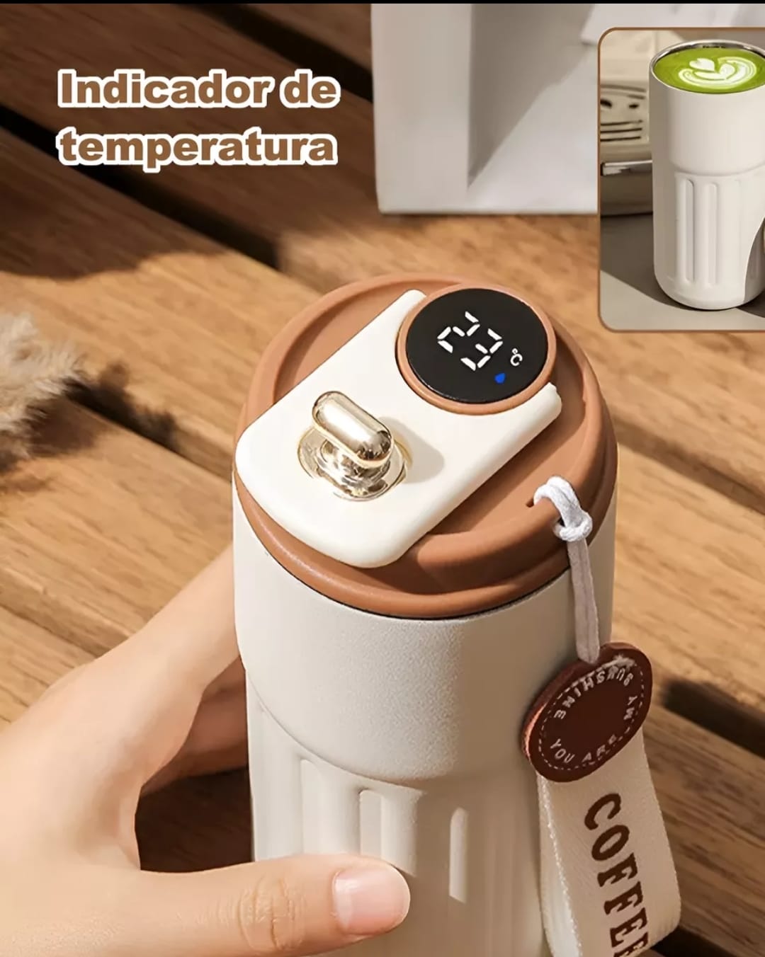 Vaso termico con pantalla de indicador de temperatura led