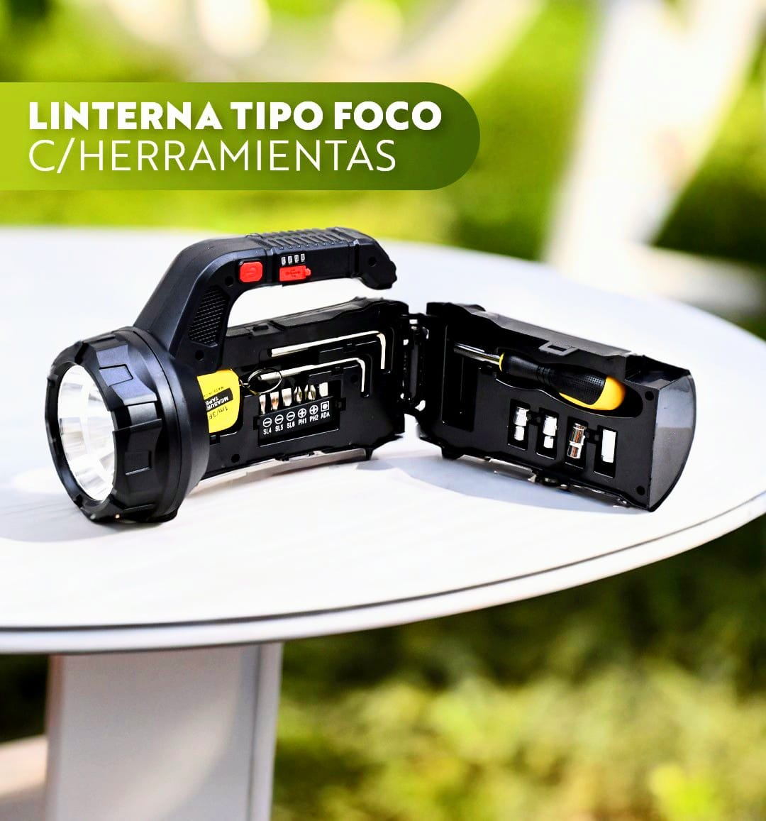 Linterna Led recargable con herramientas 18w