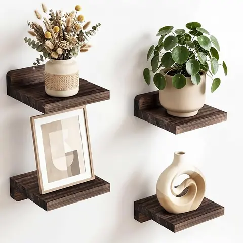 Mini Repisas Flotantes de Madera para Plantas y Cuadros