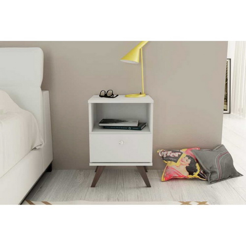 MESA DE LUZ LINEA RETRO LIVING DORMITORIO 1 CAJON BLANCO