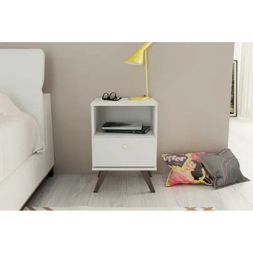 MESA DE LUZ LINEA RETRO LIVING DORMITORIO 1 CAJON BLANCO
