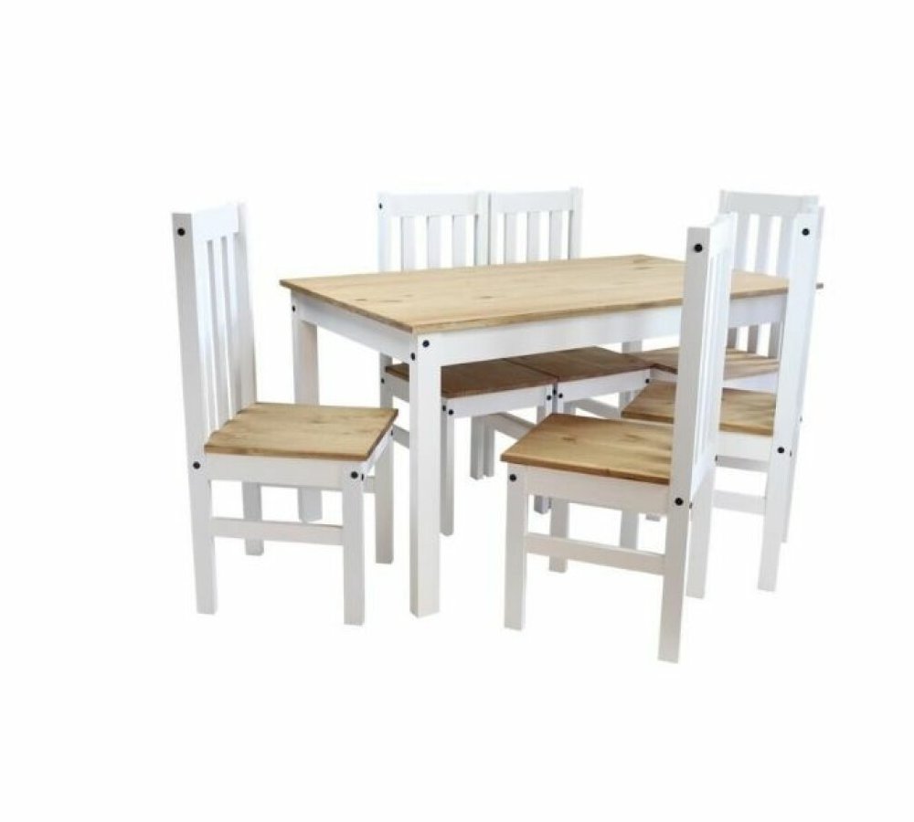 COMEDOR LUCIA 4 SILLAS PINO BLANCO