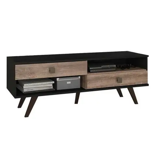 RACK PARA TV LINEA RETRO 2 CAJONES NEGRO RUSTICO