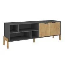 RACK 2 PUERTAS PATAS DE MADERA LINEA RETRO GRAFITO