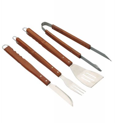 KIT ASADO 4 PIEZAS EN MANGO DE MADERA