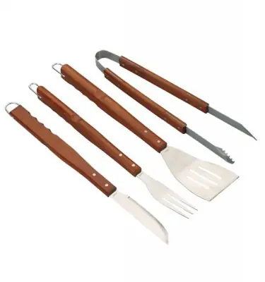 KIT ASADO 4 PIEZAS EN MANGO DE MADERA