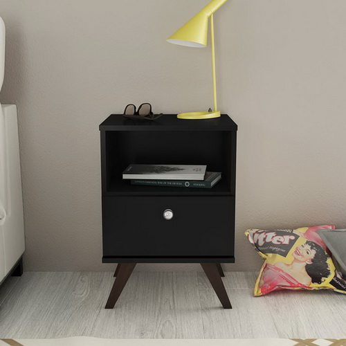 MESA DE LUZ LINEA RETRO LIVING DORMITORIO 1 CAJON NEGRO