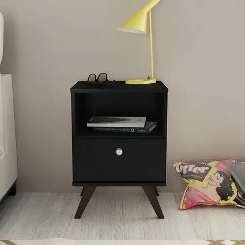 MESA DE LUZ LINEA RETRO LIVING DORMITORIO 1 CAJON NEGRO