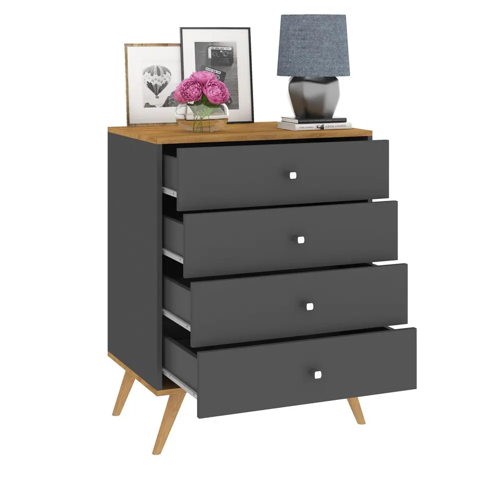 COMODA 4 CAJONES LINEA RETRO GRAFITO