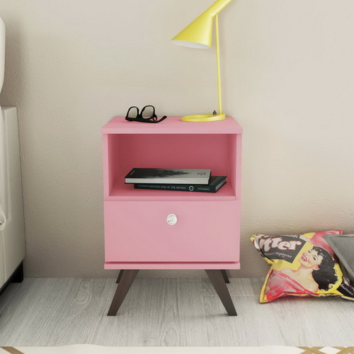 MESA DE LUZ LINEA RETRO LIVING DORMITORIO 1 CAJON ROSADO