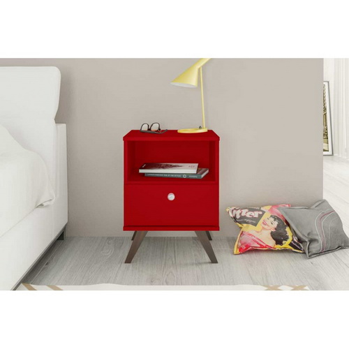 MESA DE LUZ LINEA RETRO LIVING DORMITORIO 1 CAJON ROJO