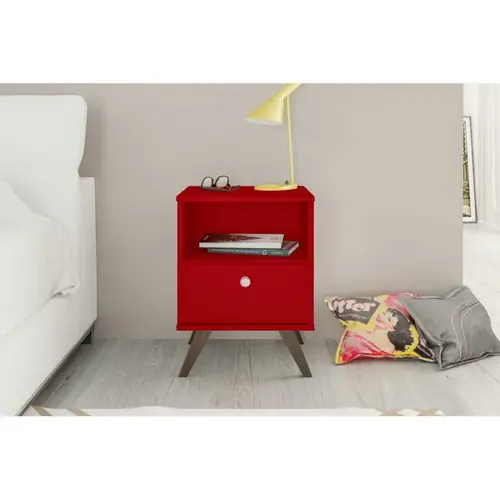 MESA DE LUZ LINEA RETRO LIVING DORMITORIO 1 CAJON ROJO
