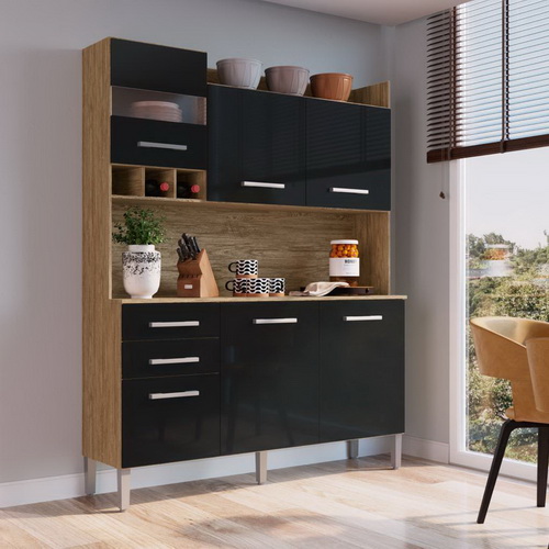 MUEBLE DE COCINA SAONA 6 PUERTAS 2 CAJONES NEGRO