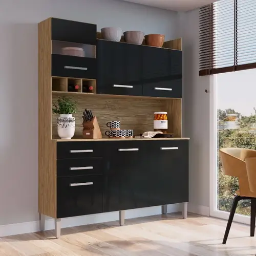 MUEBLE DE COCINA SAONA 6 PUERTAS 2 CAJONES NEGRO