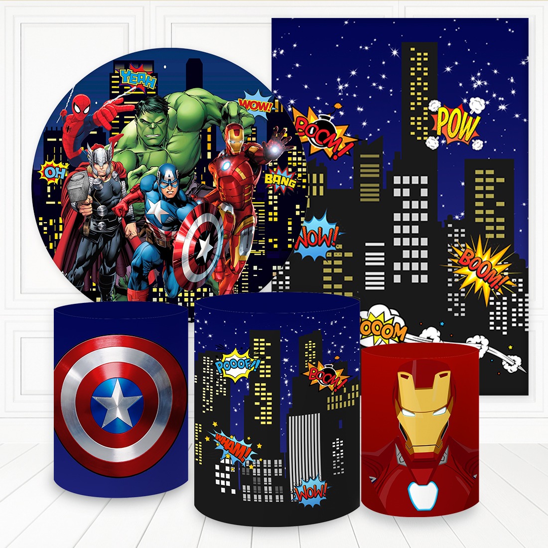 Kit panel circular,panel lateral trio de fundas – Super Heroes