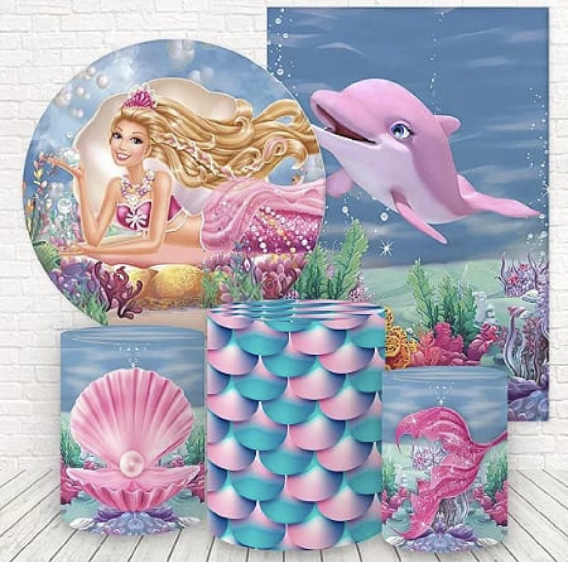 Kit panel circular,panel lateral trio de fundas - Barbie Sirena