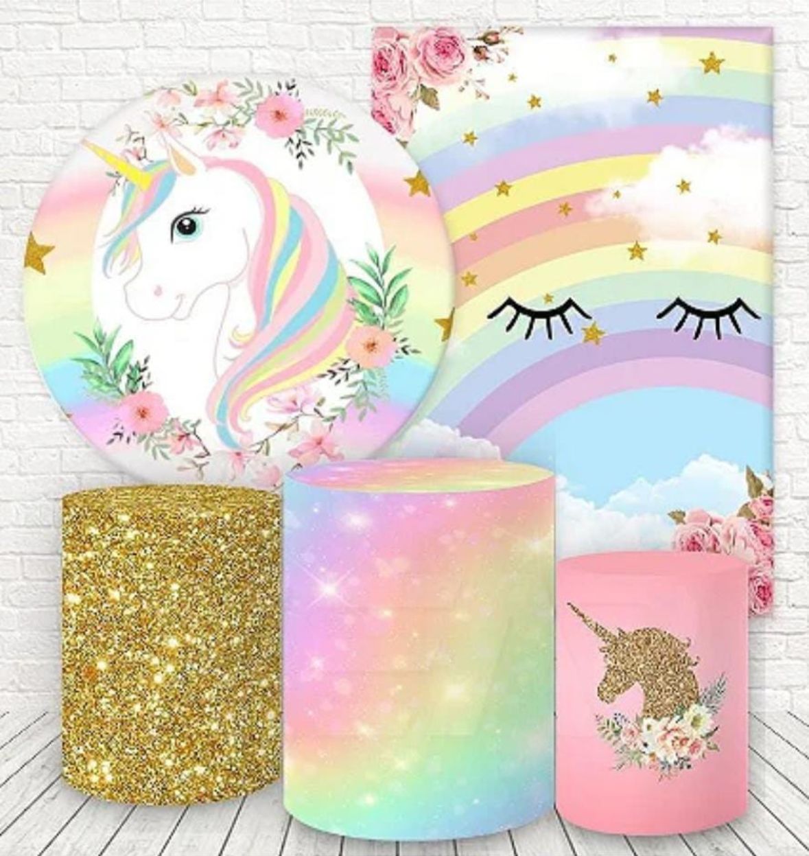Kit panel circular,panel lateral trio de fundas - Unicornio