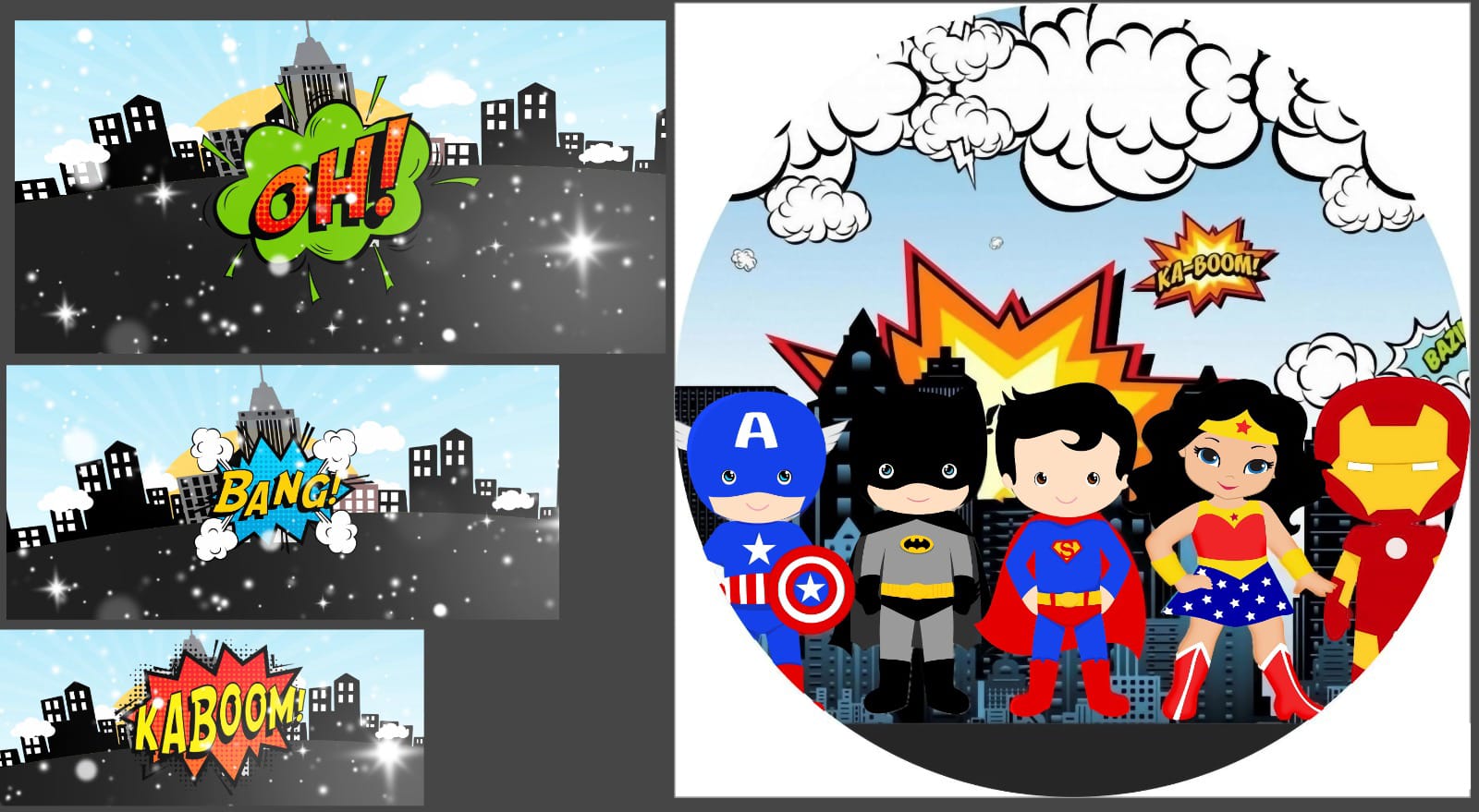 Kit panel circular trio de fundas – Super Heroes Cute