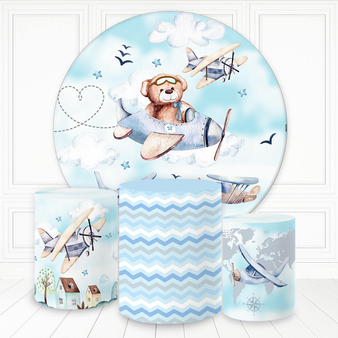 Kit panel circular trio de fundas - Oso Aviador