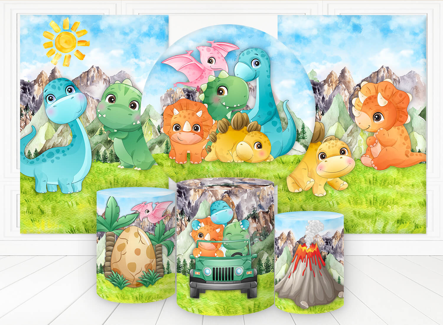 Kit panel circular,dos paneles laterales trio de fundas - Dino Baby