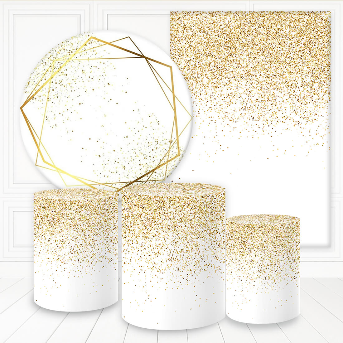 Kit panel circular trio de fundas - Blanco/Glitter Dorado