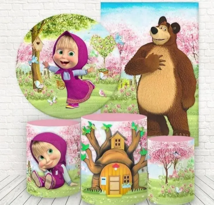 Kit panel circular,panel lateral trio de fundas - Masha y el Oso