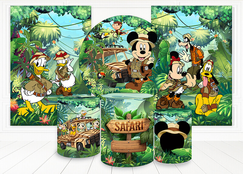 Kit panel circular,paneles laterales trio de fundas - Mickey Safari