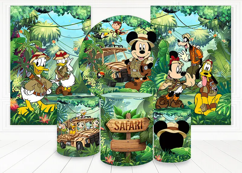 Kit panel circular,paneles laterales trio de fundas - Mickey Safari