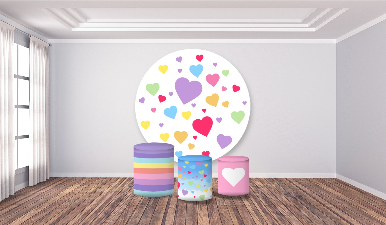 Kit panel circular trio de fundas - Corazones