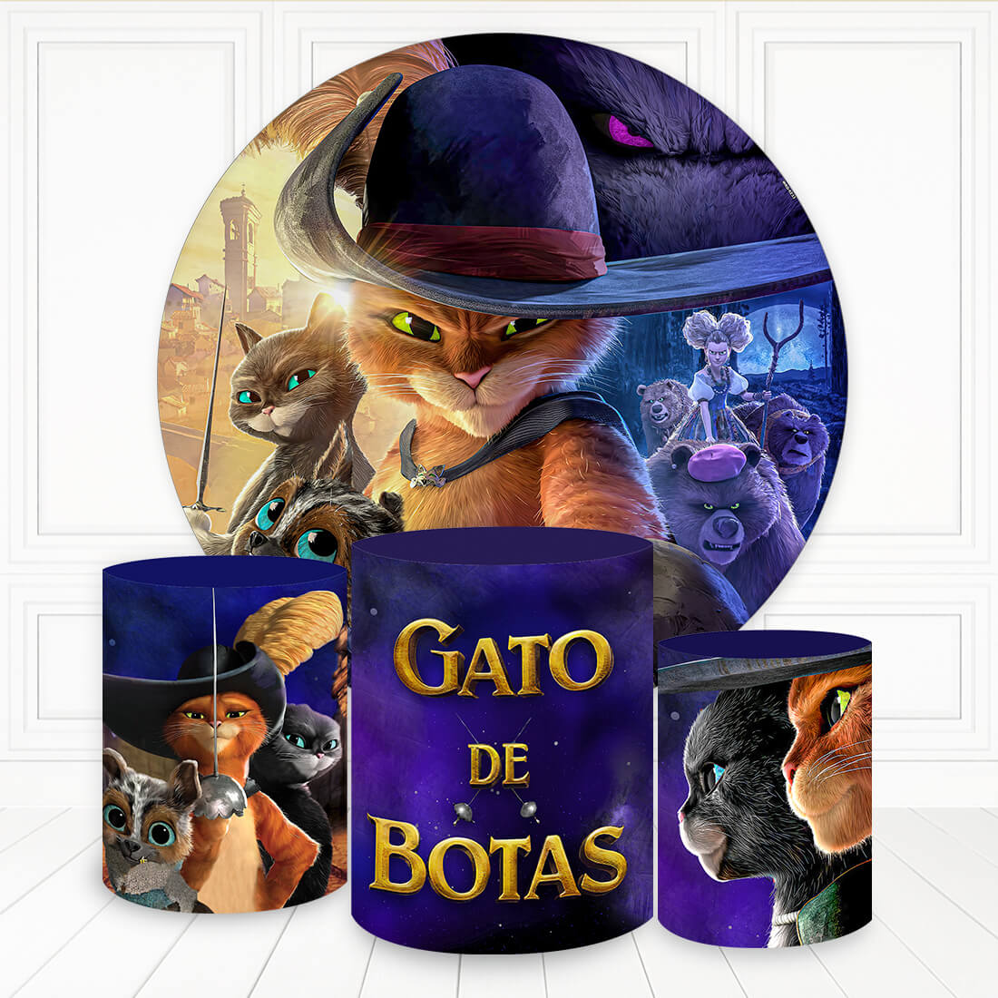 Kit panel circular trio de fundas - Gato con Botas