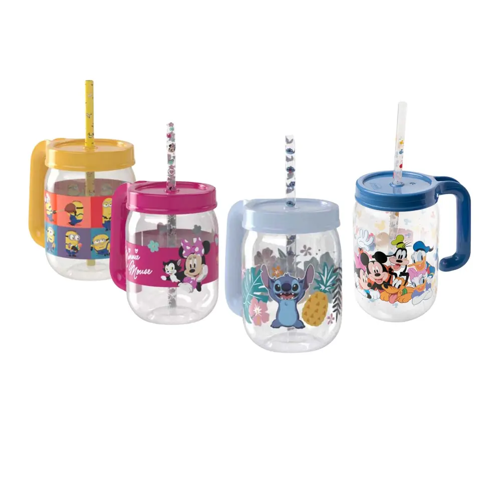 Taza Plastica con Asa Tapa y Sorbito 450 ml Varios Personajes