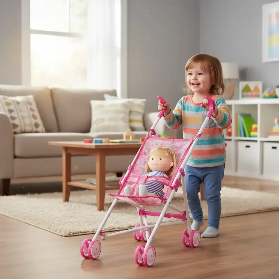 Cochecito Para Muñecas 1 Asiento 4 Ruedas Juguete Rosa