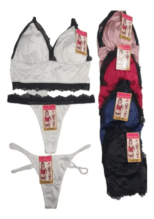 Conjunto Lenceria 2 Pzas Encaje Sosten + Tanga Simil Saten