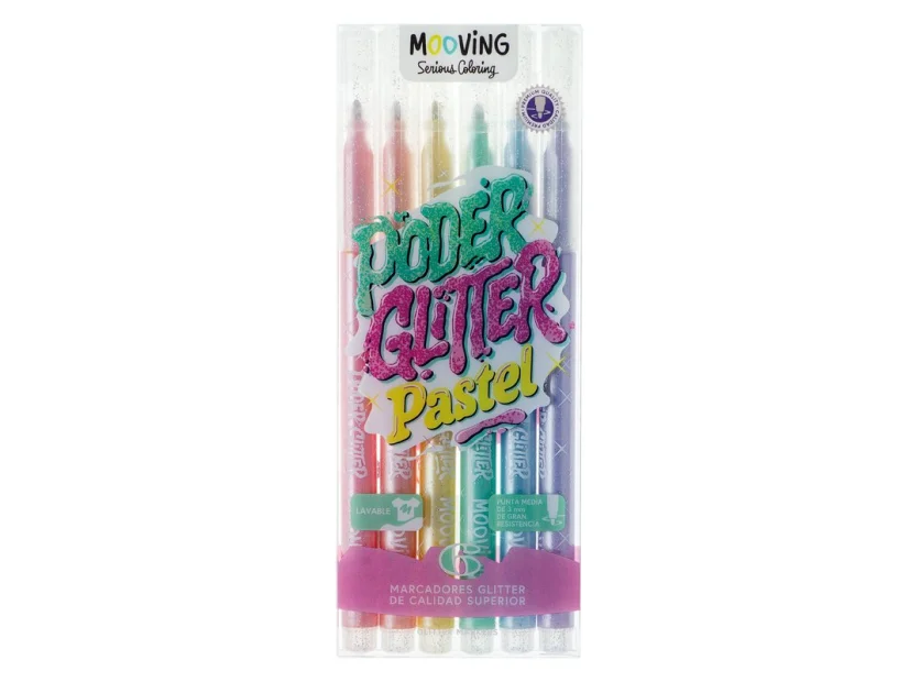 Pack 6 Marcadores Poder Glitter Pastel Mooving