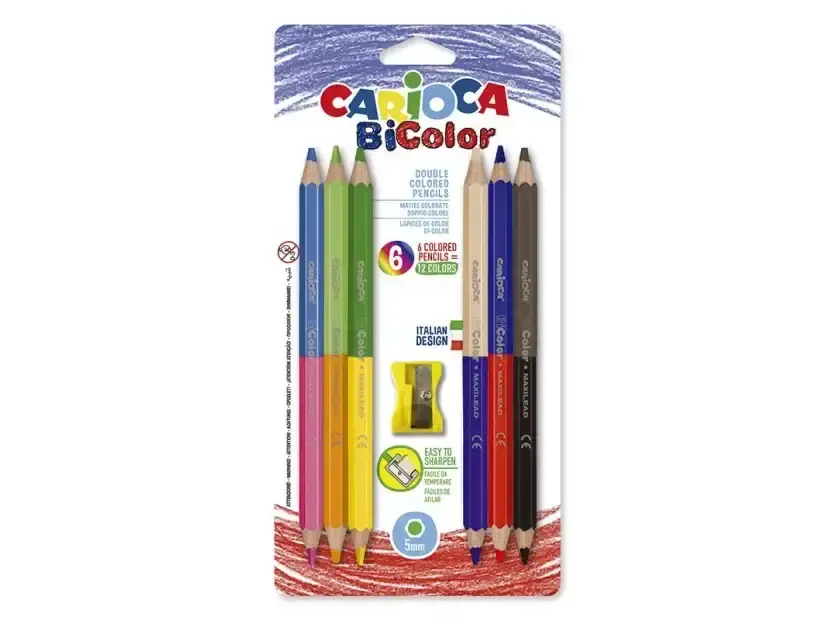 Lápices Colores Carioca Bi-color Maxi Sacapunta Blister X 6