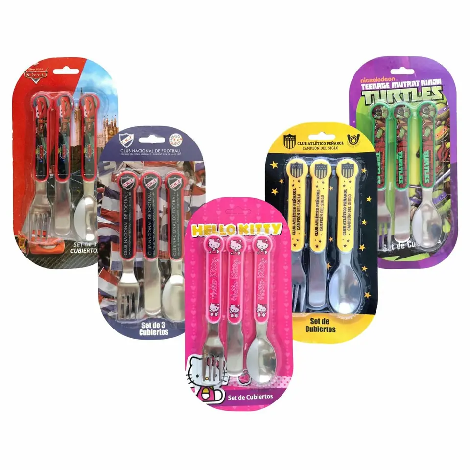 Set 3 Cubiertos Bebe Tenedor Cuchara Cuchillo Varios Personajes