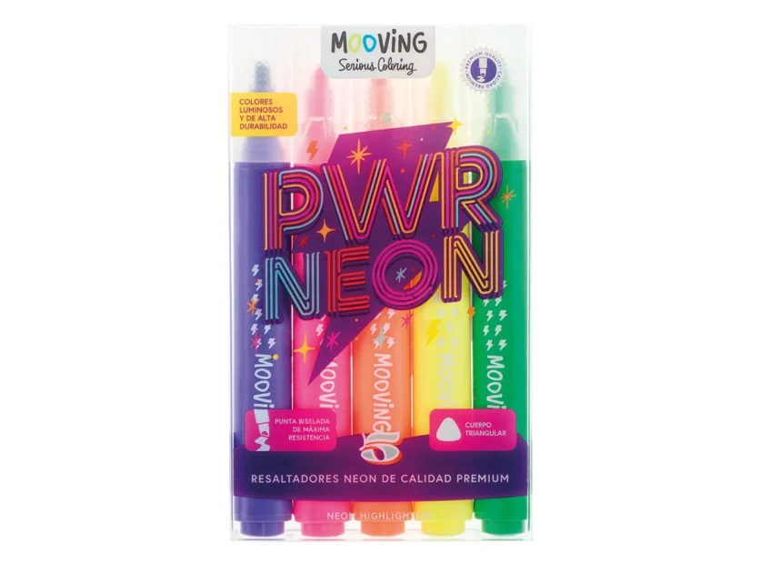 Pack 5 Marcador Resaltador Fluo Pwr Neon Mooving