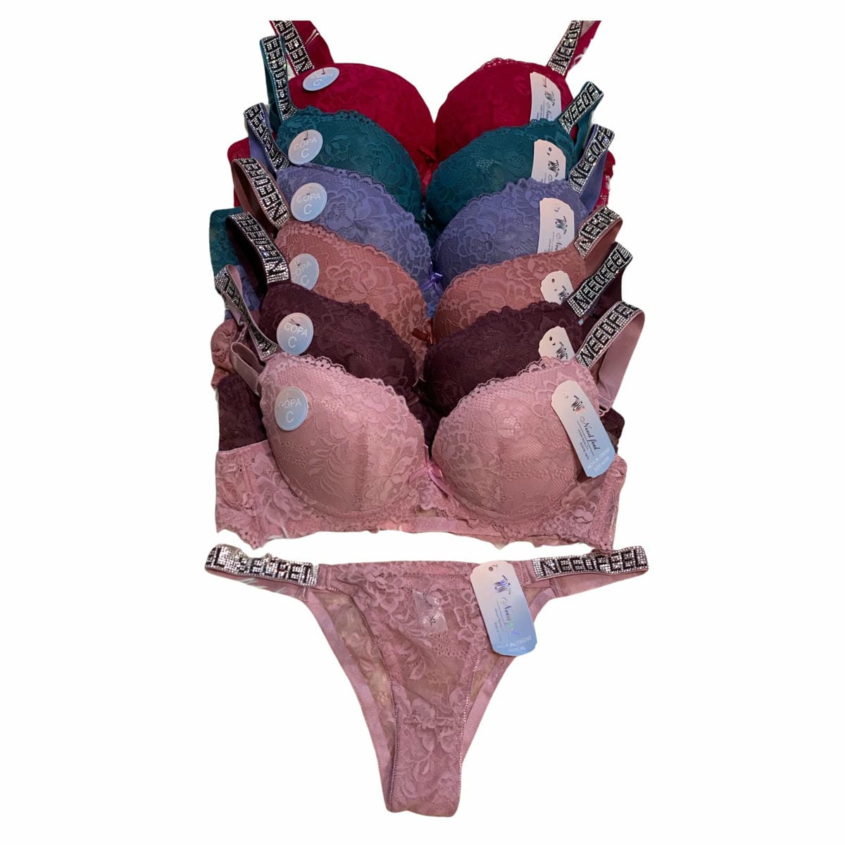 Conjunto Lenceria 2 Pzs Sosten Tanga O Bikini Brillo Copa C