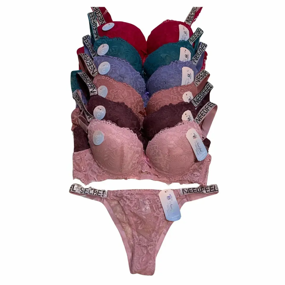Conjunto Lenceria 2 Pzs Sosten Tanga O Bikini Brillo Copa C