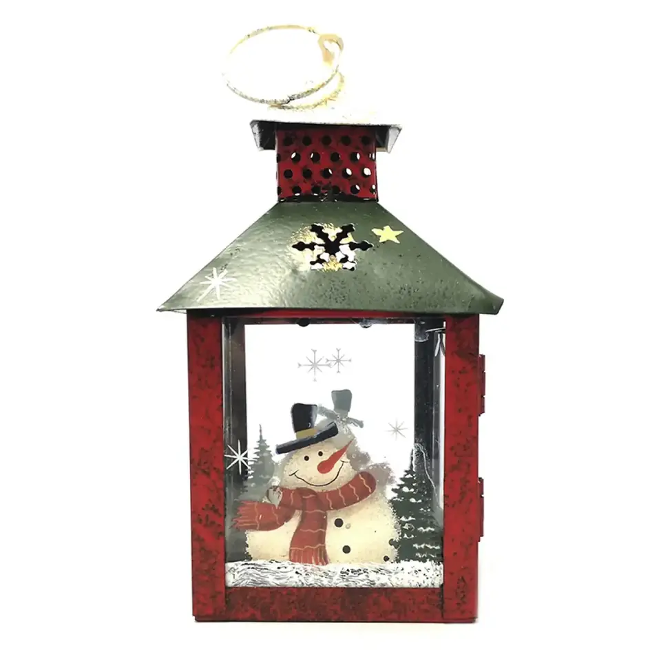 Porta Vela Con Decoración Navidad Árbol Hombre De Nieve